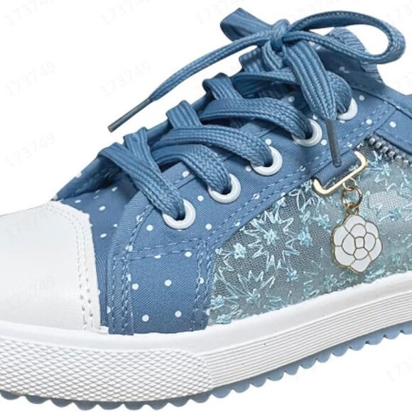 AMAZON Women's Hollow Denim Mesh Lightweight Walking Low Top Sneakers sz 8 - Picture 2 of 8